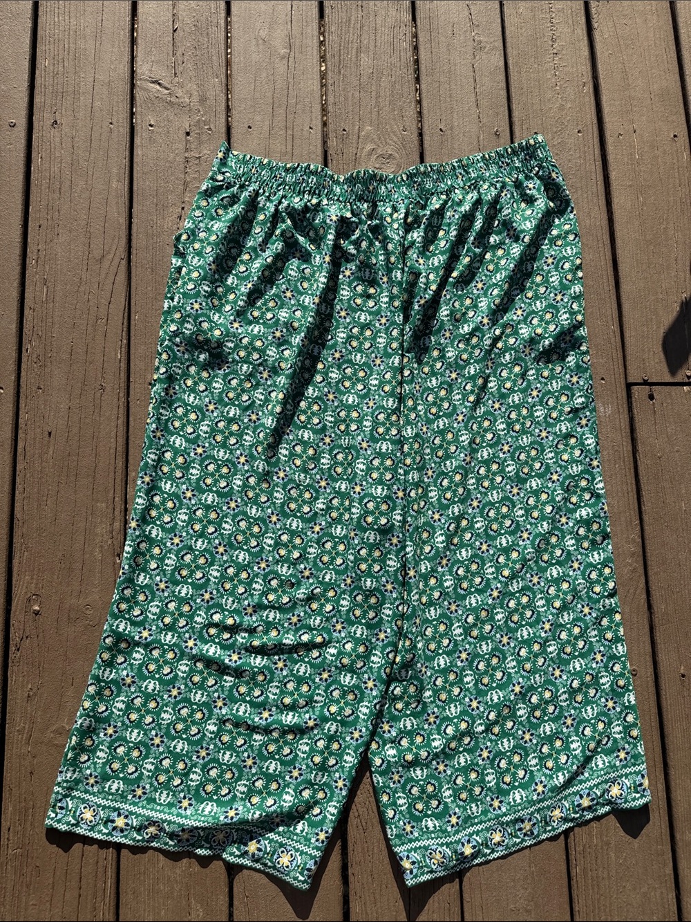 Max Studio Teal Floral Geometric Pull-On Wide Leg Cropped Pants size 3X - Picture 5 of 5
